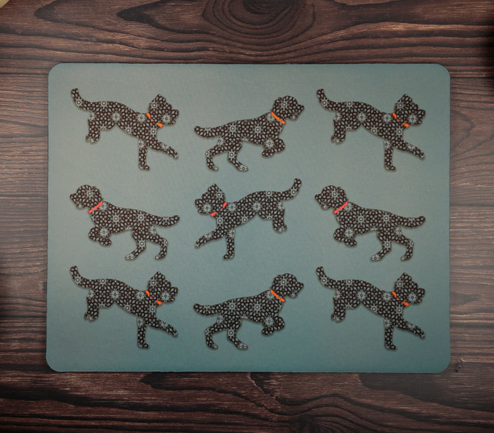 SALE Bounding Cockapoo Large Pet Food Mat - Dark Grey / Red