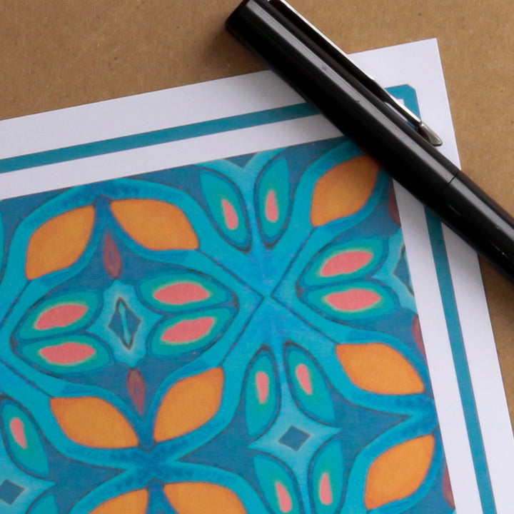Orange Blue ~ Grecian Design Tile Card