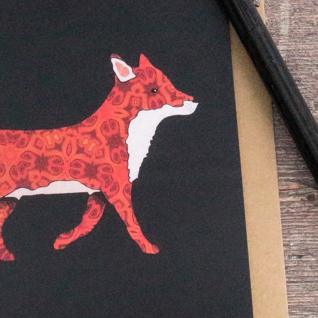 SALE Red Millefiori Single Fox on Black Card