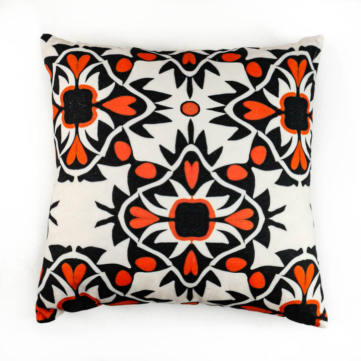 Aztec Orange Black Handmade Cotton-Linen Blend Cushion including pad
