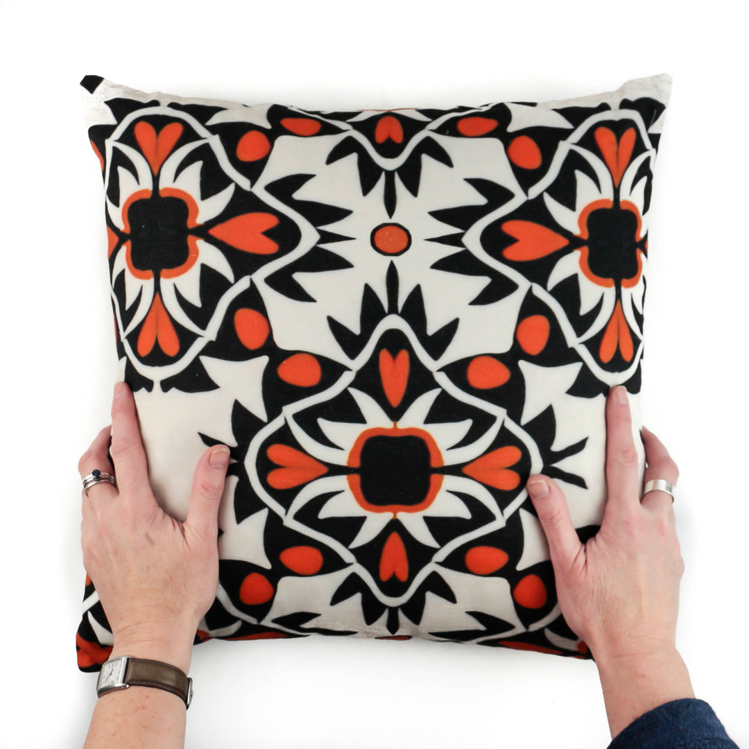 Aztec Orange Black Handmade Cotton-Linen Blend Cushion including pad