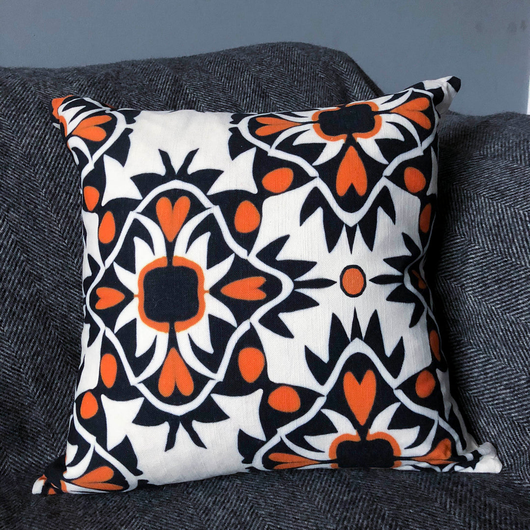 Aztec Orange Black Handmade Cotton-Linen Blend Cushion including pad