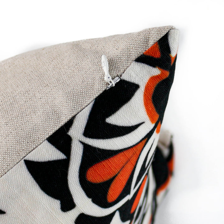Aztec Orange Black Handmade Cotton-Linen Blend Cushion including pad