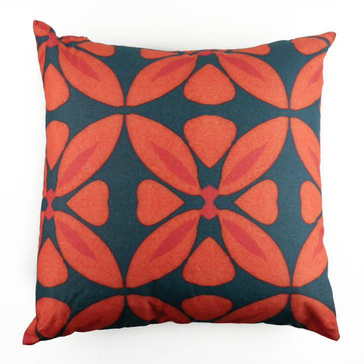 Orange Flower Linen Blend Cushion including pad