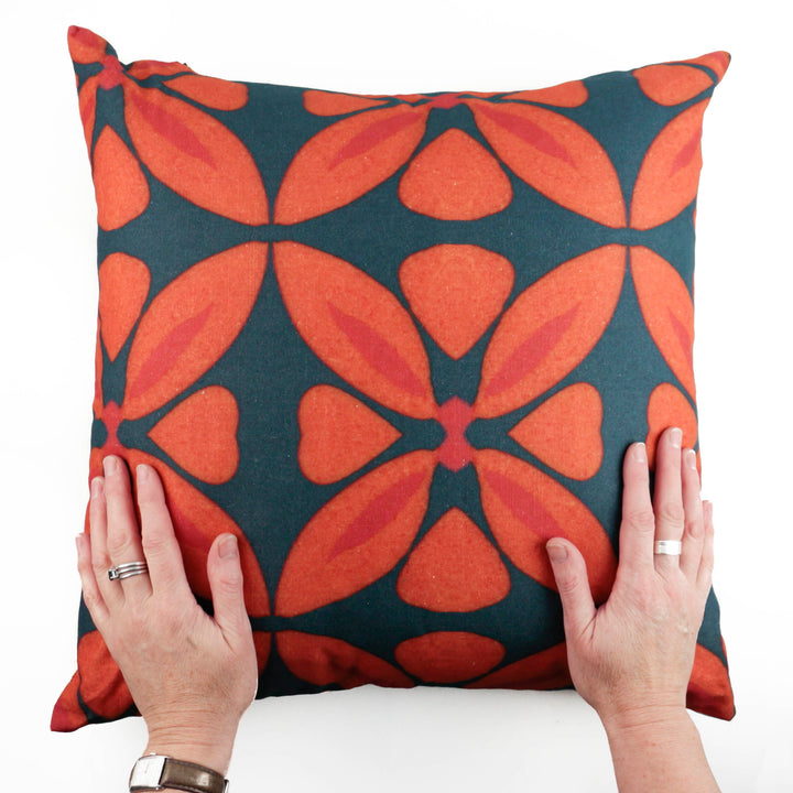 Orange Flower Linen Blend Cushion including pad