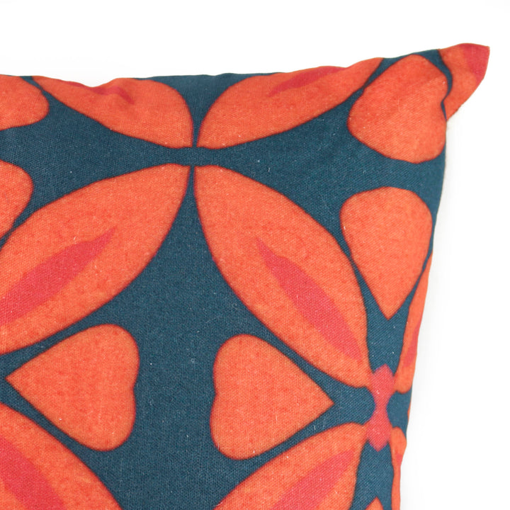 Orange Flower Linen Blend Cushion including pad