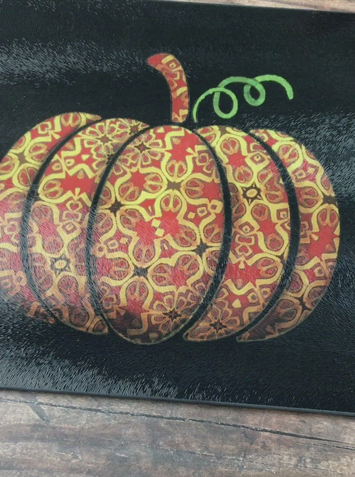 SALE - Red Gold Autumn Pumpkin Square Chopping Board (textured surface)