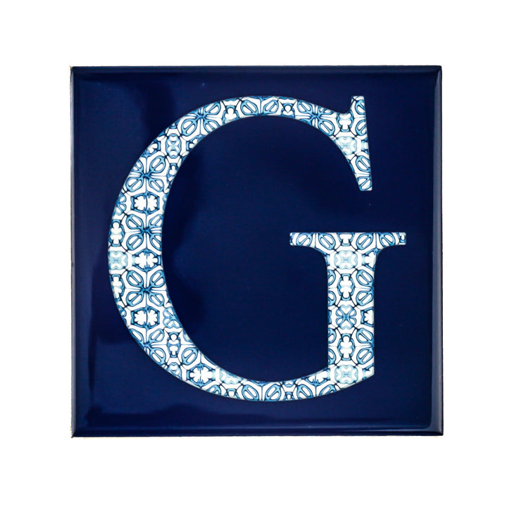 Fired Ink Ceramic Tile - Alphabet tile - Blue Turkish Flower