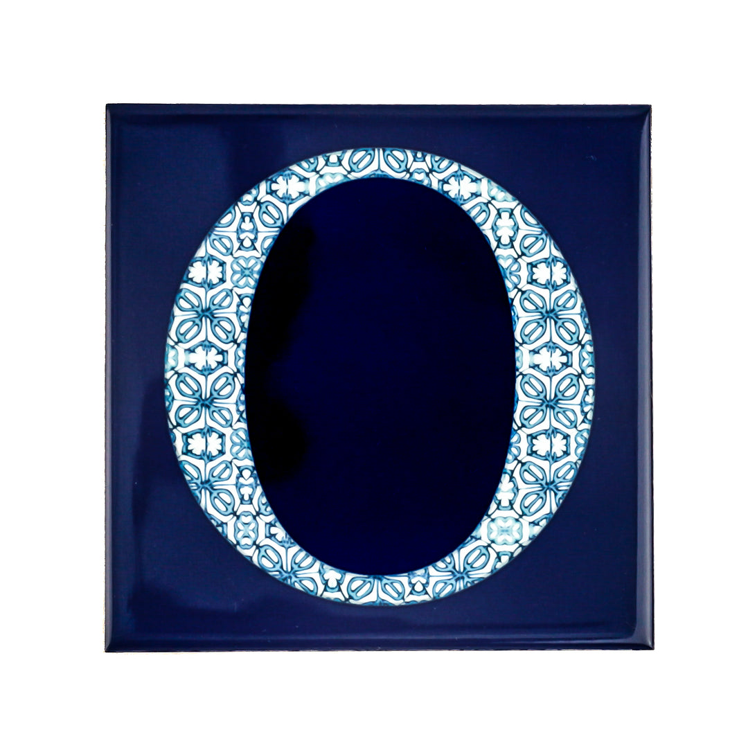 Fired Ink Ceramic Tile - Alphabet tile - Blue Turkish Flower
