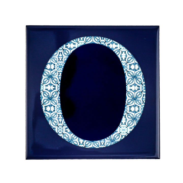Fired Ink Ceramic Tile - Alphabet tile - Blue Turkish Flower
