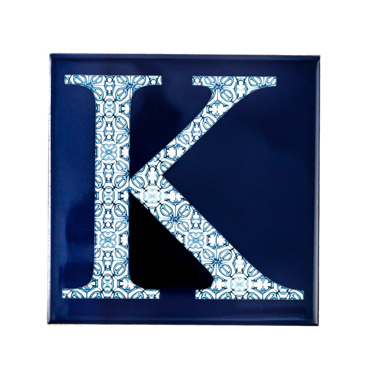 Fired Ink Ceramic Tile - Alphabet tile - Blue Turkish Flower