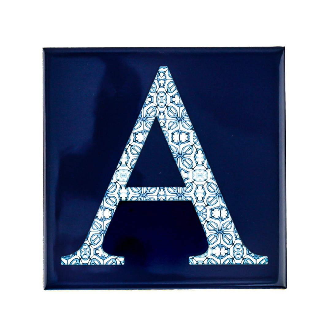 Fired Ink Ceramic Tile - Alphabet tile - Blue Turkish Flower