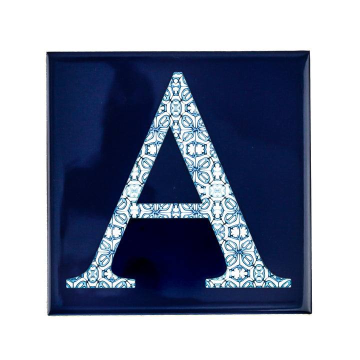 Fired Ink Ceramic Tile - Alphabet tile - Blue Turkish Flower