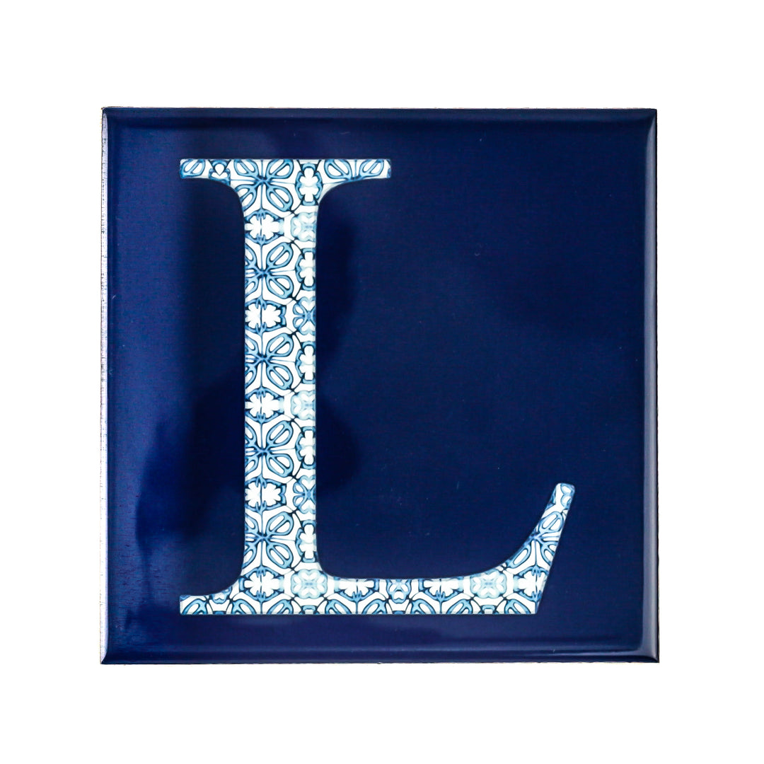 Fired Ink Ceramic Tile - Alphabet tile - Blue Turkish Flower