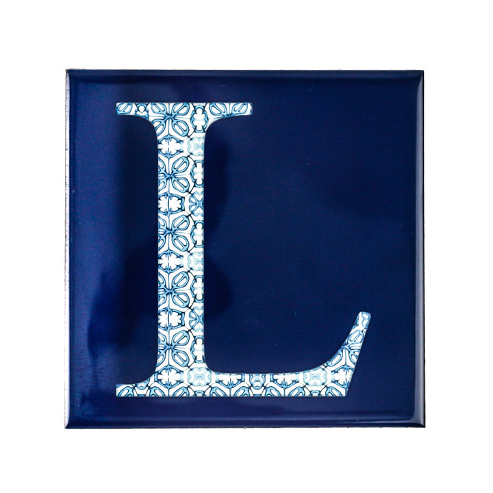 Fired Ink Ceramic Tile - Alphabet tile - Blue Turkish Flower