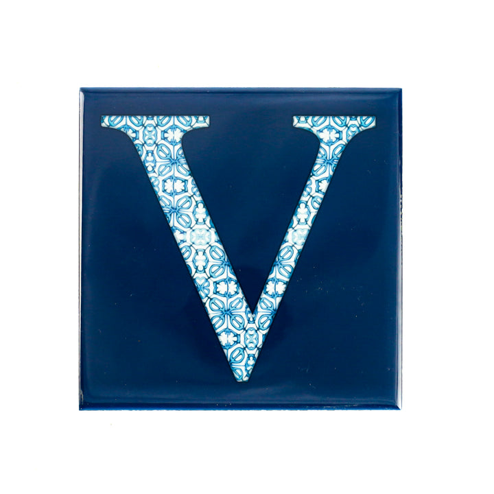 Fired Ink Ceramic Tile - Alphabet tile - Blue Turkish Flower