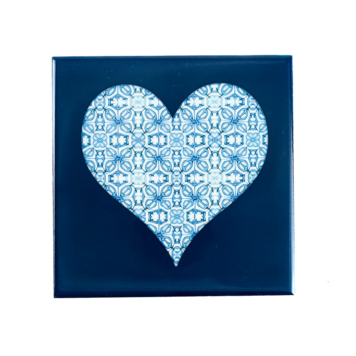Fired Ink Ceramic Tile - Alphabet tile - Blue Turkish Flower