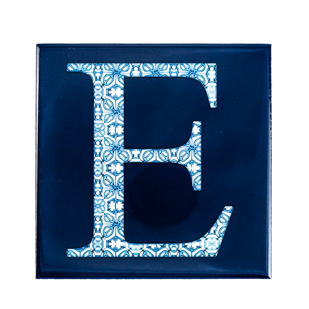 Fired Ink Ceramic Tile - Alphabet tile - Blue Turkish Flower