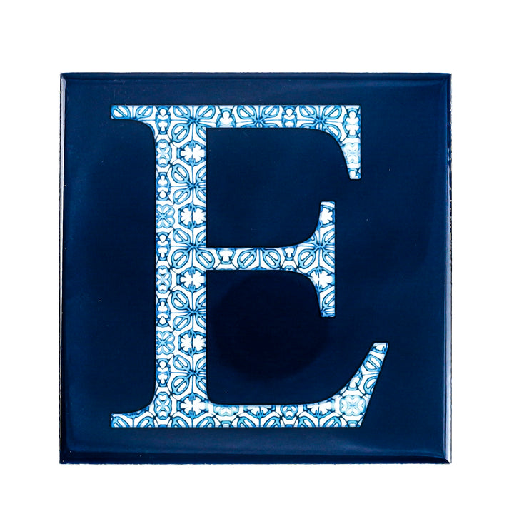 Fired Ink Ceramic Tile - Alphabet tile - Blue Turkish Flower
