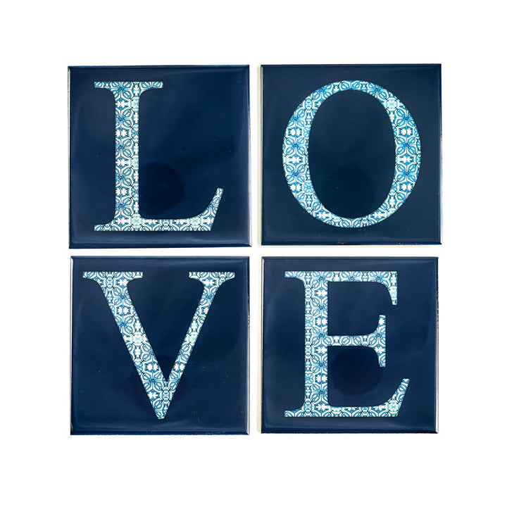 Fired Ink Ceramic Tile - Alphabet tile - Blue Turkish Flower