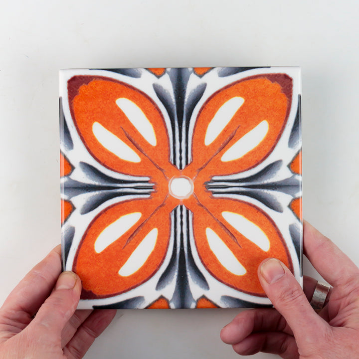 Orange Flower Tiles -  FIRED INK Version