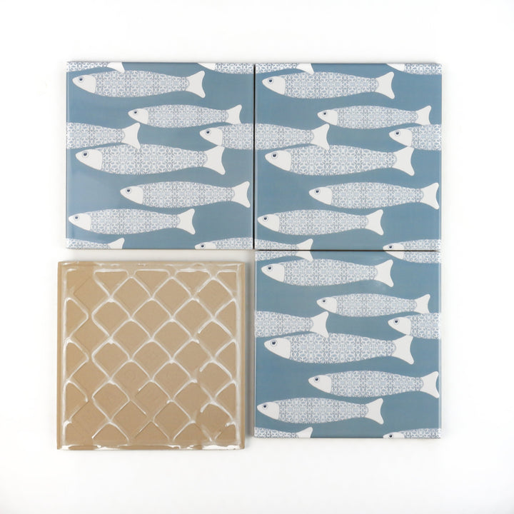 Ocean Shoal tile - Grey-blue -  FIRED INK Version