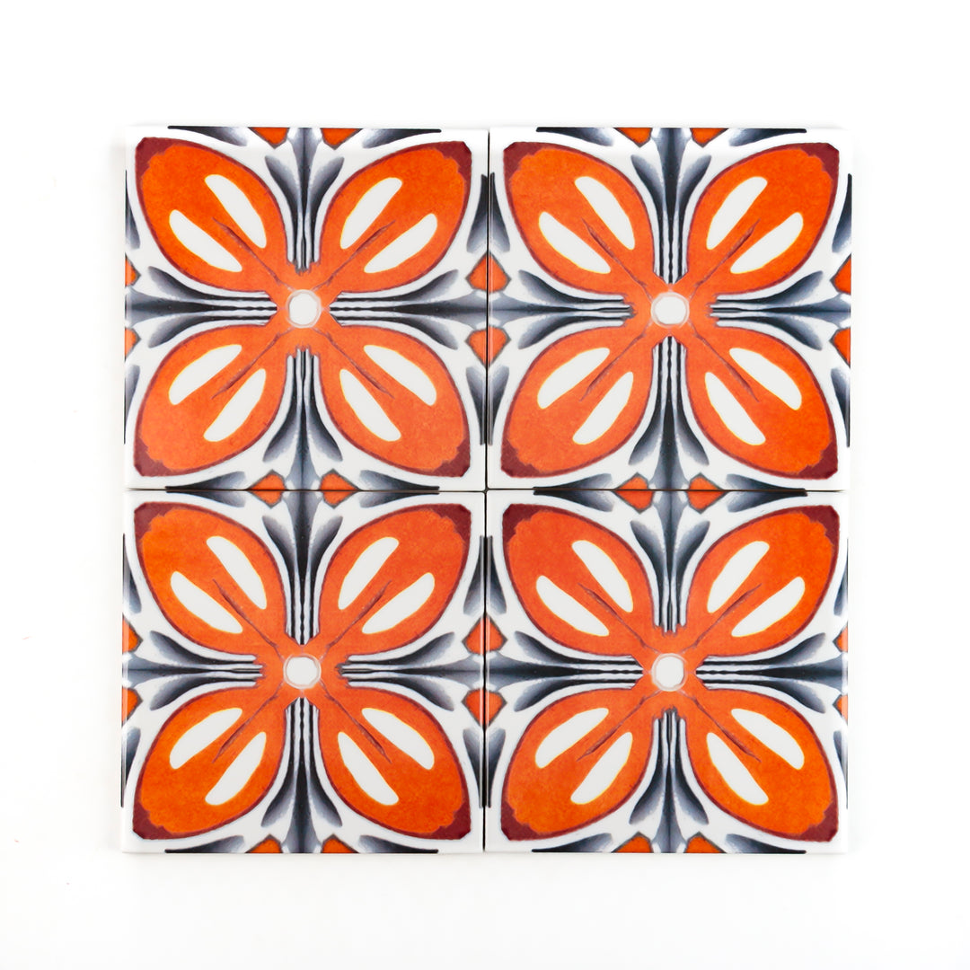 Orange Flower Tiles -  FIRED INK Version