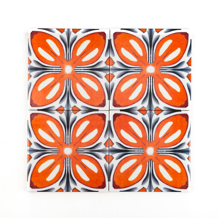 Orange Flower Tiles -  FIRED INK Version