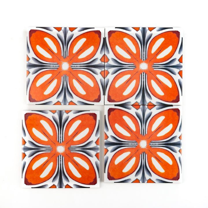 Orange Flower Tiles -  FIRED INK Version