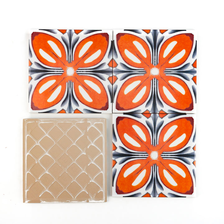 Orange Flower Tiles -  FIRED INK Version