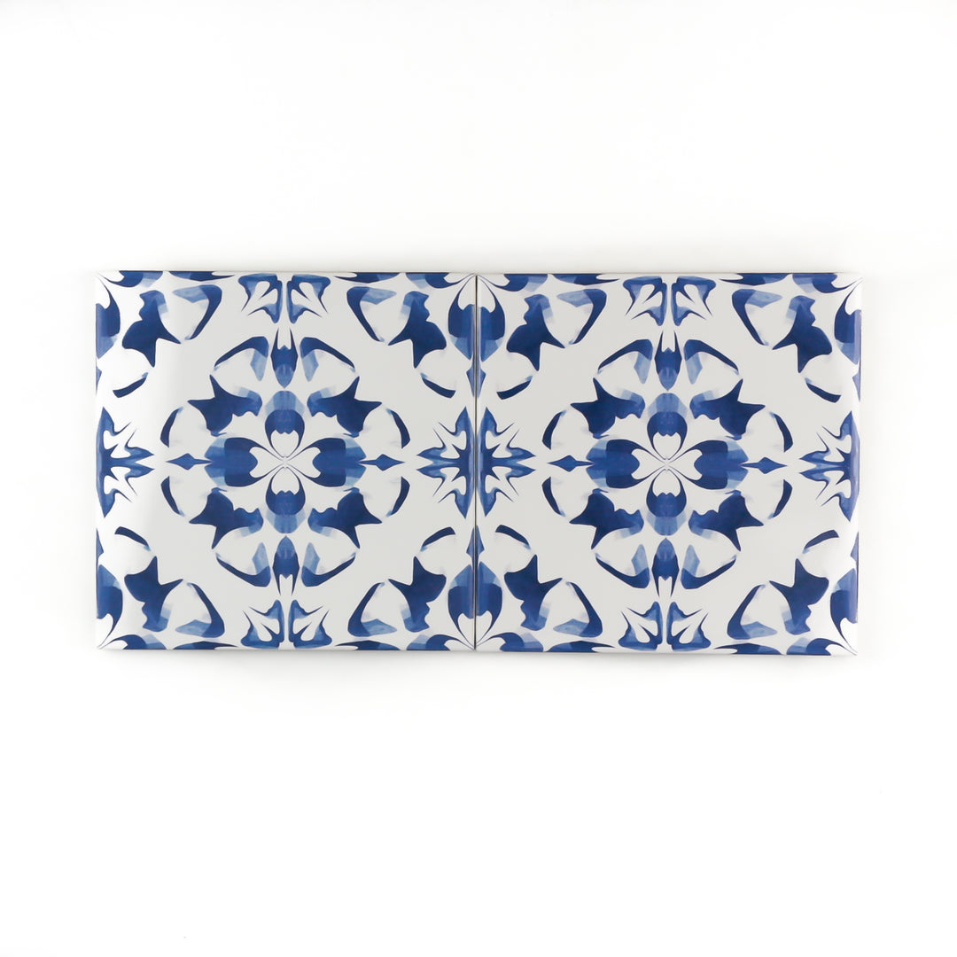 Delft Blue and White Flower tile - version 2 -  FIRED INK Version