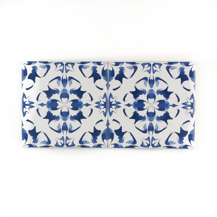 Delft Blue and White Flower tile - version 2 -  FIRED INK Version