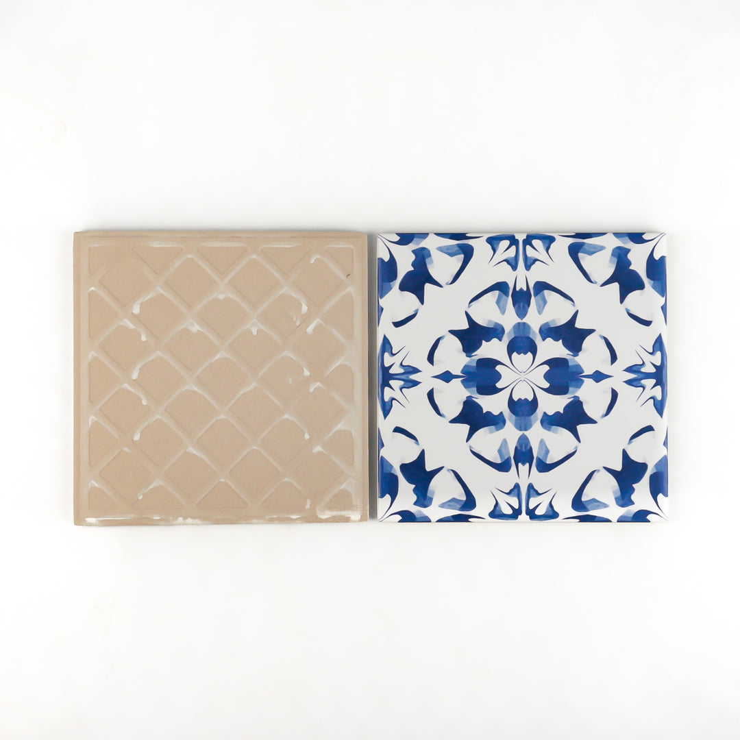 Delft Blue and White Flower tile - version 2 -  FIRED INK Version