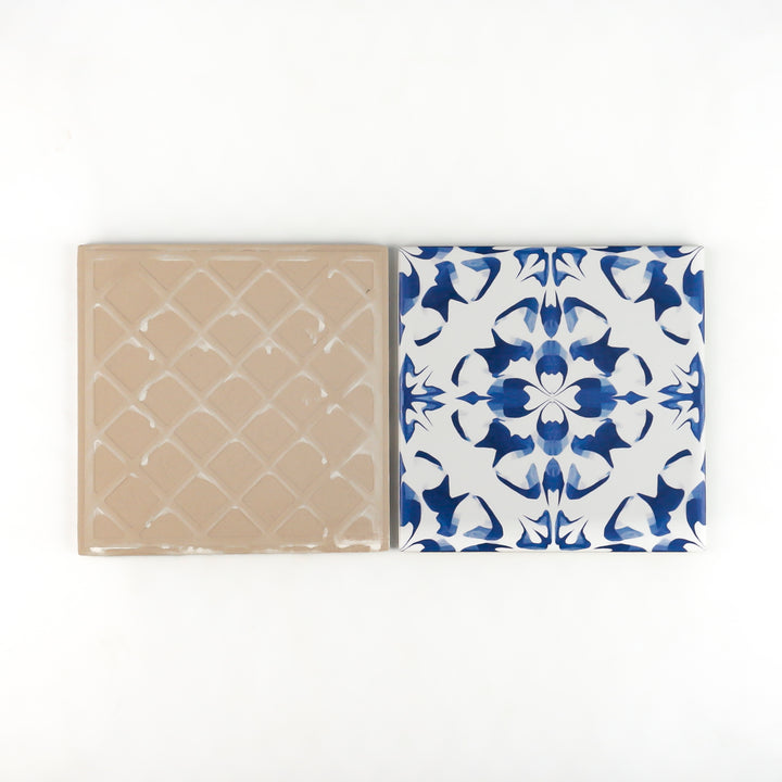 Delft Blue and White Flower tile - version 2 -  FIRED INK Version
