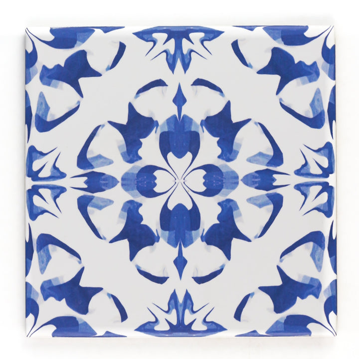 Delft Blue and White Flower tile - version 2 -  FIRED INK Version