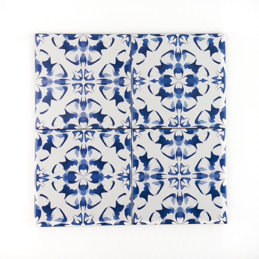 Delft Blue and White Flower tile - version 2 -  FIRED INK Version