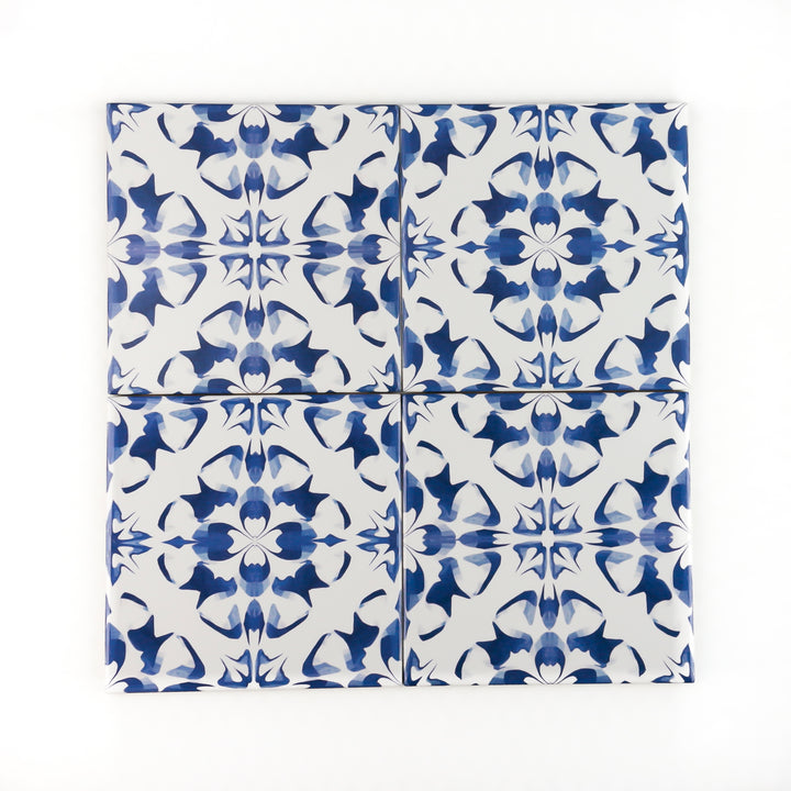Delft Blue and White Flower tile - version 2 -  FIRED INK Version