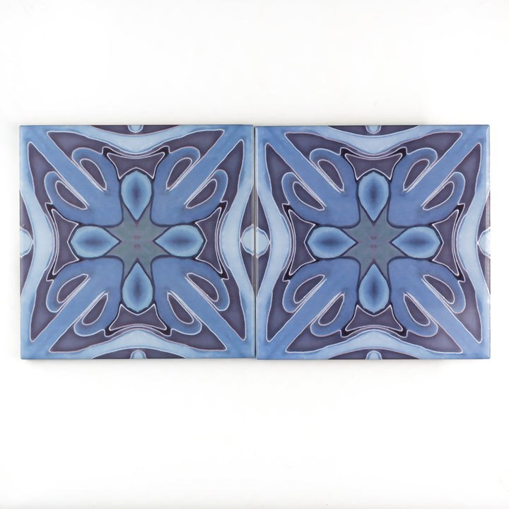 Denim blue Art Deco tiles -  FIRED INK Version