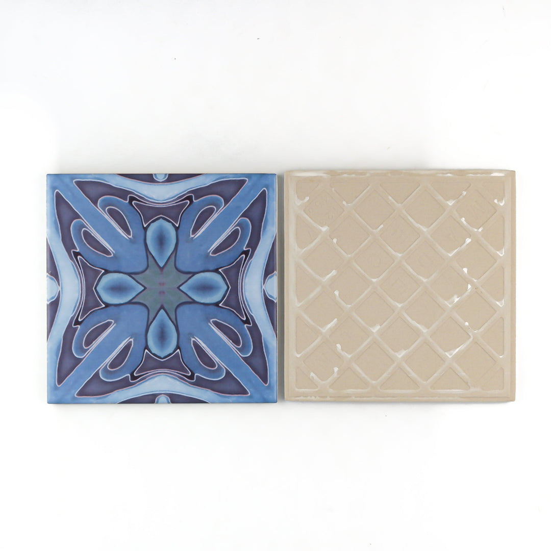 Denim blue Art Deco tiles -  FIRED INK Version