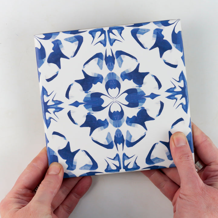 Delft Blue and White Flower tile - version 2 -  FIRED INK Version