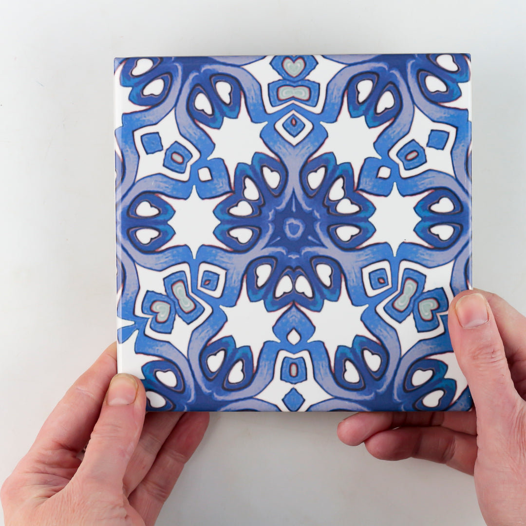 Blue White Iznik tile -  FIRED INK Version
