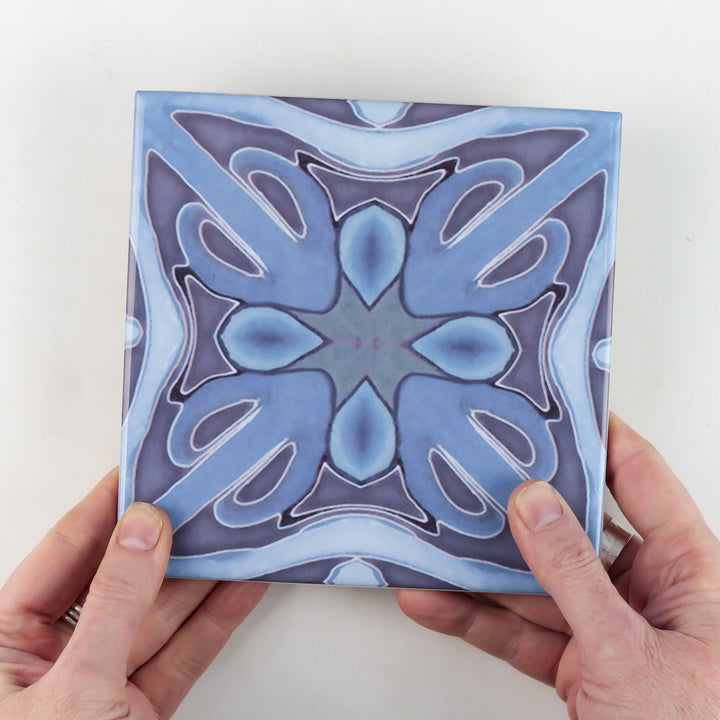 Denim blue Art Deco tiles -  FIRED INK Version