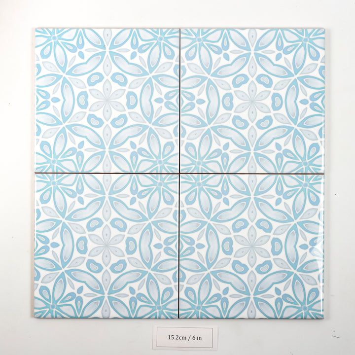 SALE SECONDS : Set of 4x 15.2cm tiles - Blue Grey Flower