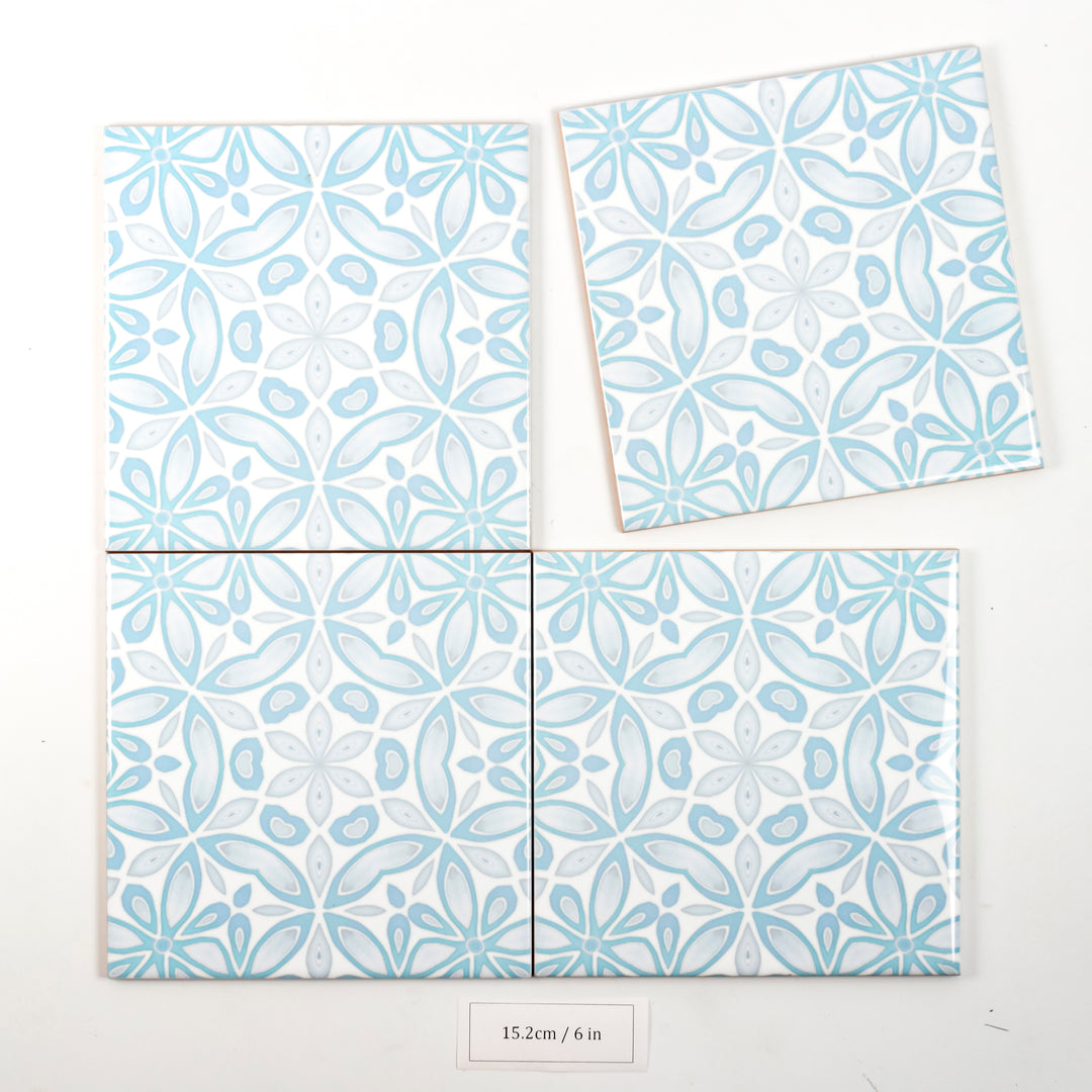 SALE SECONDS : Set of 4x 15.2cm tiles - Blue Grey Flower