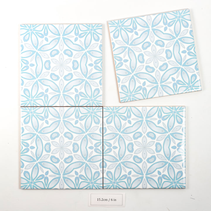 SALE SECONDS : Set of 4x 15.2cm tiles - Blue Grey Flower