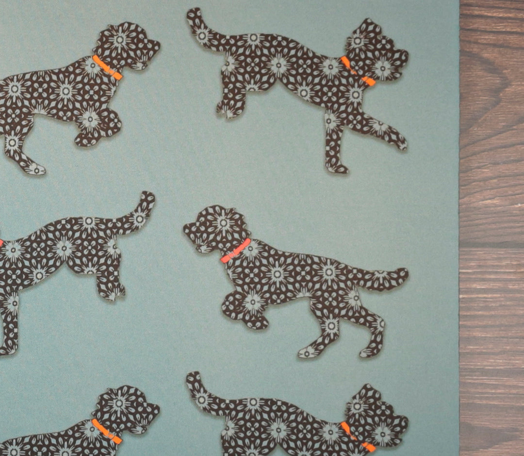 SALE Bounding Cockapoo Large Pet Food Mat - Dark Grey / Red