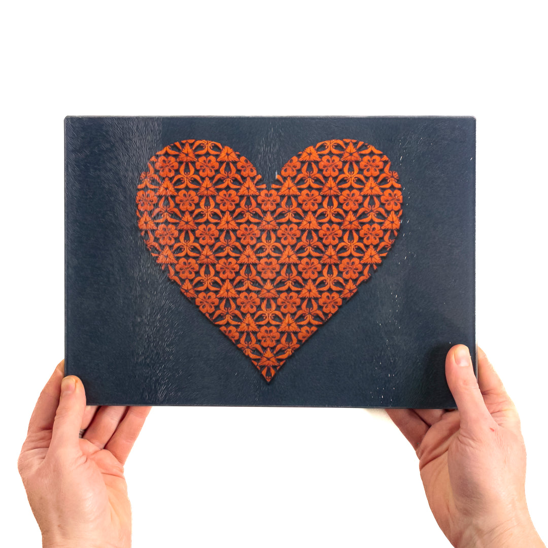 Red-Orange / Dark Grey-Blue Heart Worktop Saver