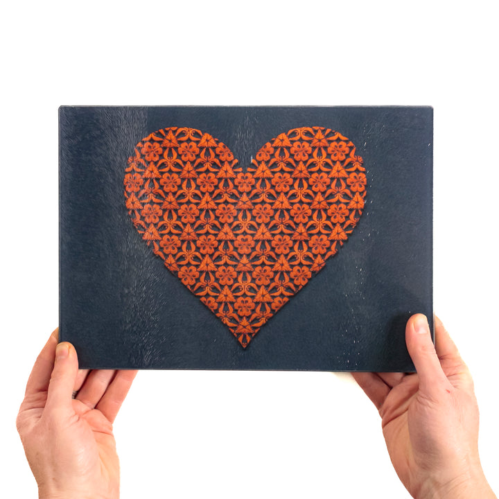 Red-Orange / Dark Grey-Blue Heart Worktop Saver