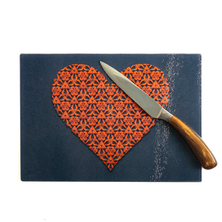 Red-Orange / Dark Grey-Blue Heart Worktop Saver