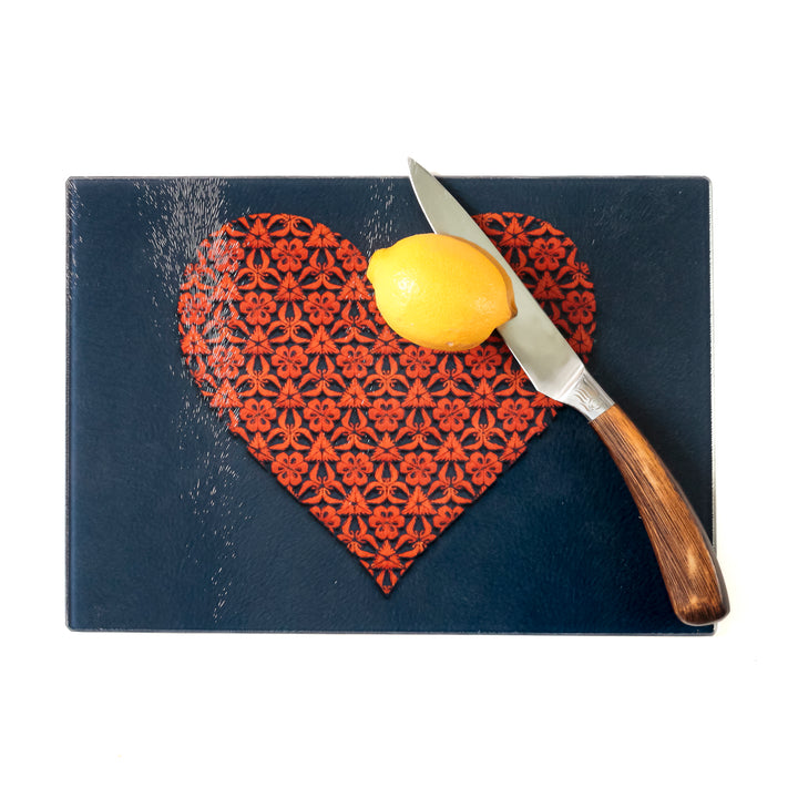 Red-Orange / Dark Grey-Blue Heart Worktop Saver